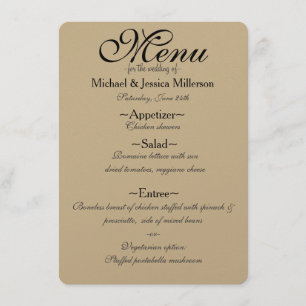 Gold Glitter Zebra Print Wedding Menu