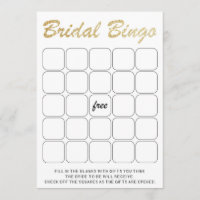 Gold glittering bridal shower bingo game