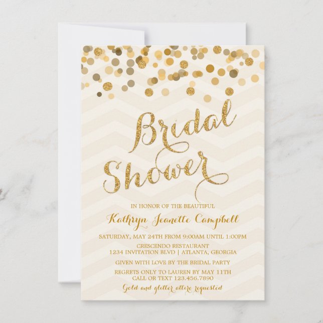 Gold Glittering Confetti Bridal Shower Invite (Front)
