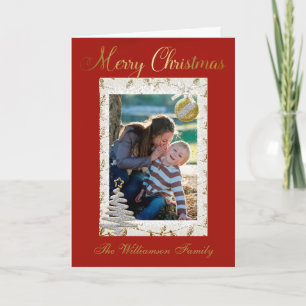 Gold Glittering Merry Christmas Family Frame Photo Card