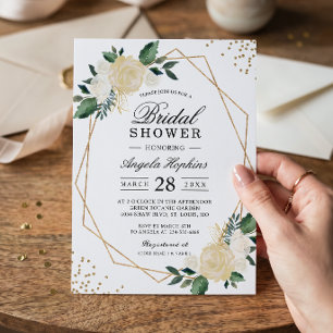 Gold Glitters Greenery Floral Bridal Shower Brunch Invitation