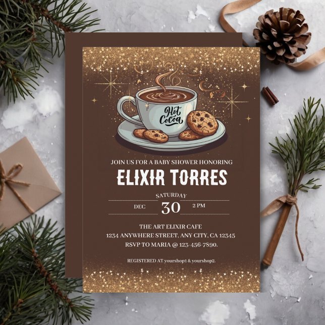 Gold Glitters Hot Chocolate Winter Baby Shower Invitation (Creator Uploaded)