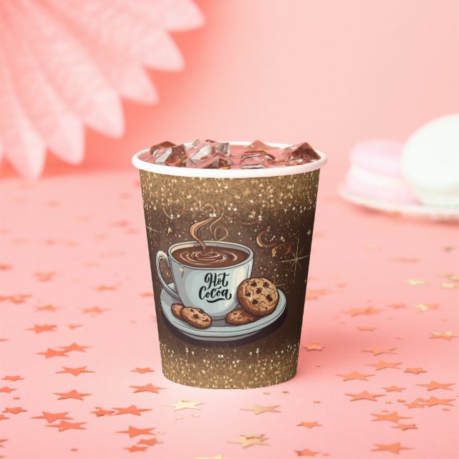 Gold Glitters Hot Chocolate Winter Baby Shower Paper Cups (Insitu)
