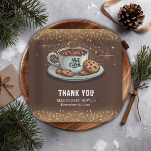 Gold Glitters Hot Chocolate Winter Baby Shower Paper Plate