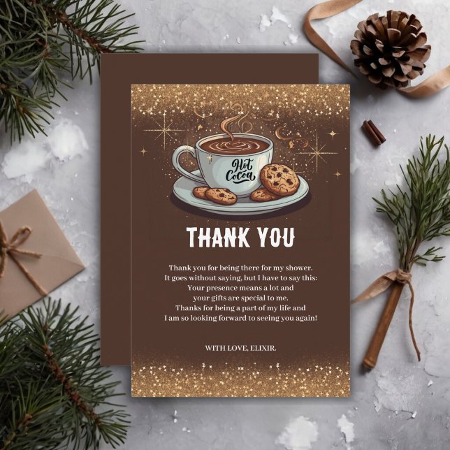 Gold Glitters Hot Chocolate Winter Baby Shower Thank You Card (Creator Uploaded)