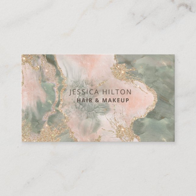 Gold glittery abstract pastel watercolor wash business card (Front)