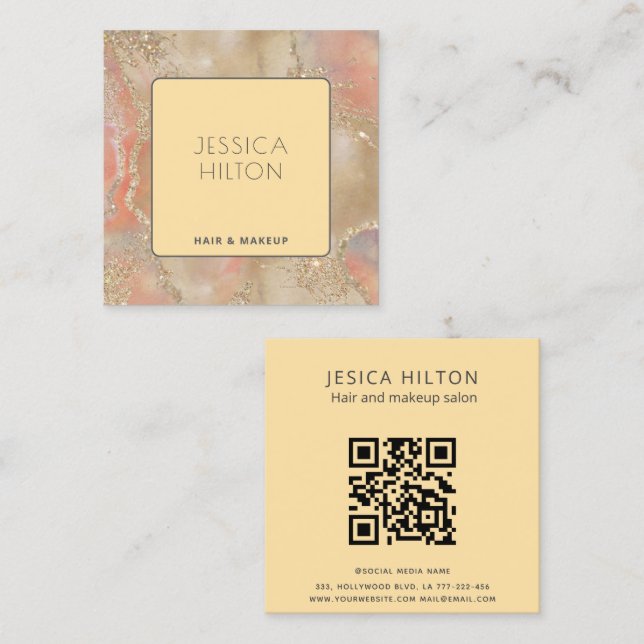 Gold glittery abstract pastel watercolor wash  square business card (Front/Back)