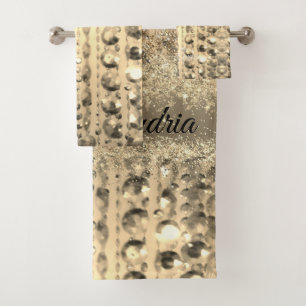 Gold Glittery Beads Personalised Glitzy    Bath Towel Set
