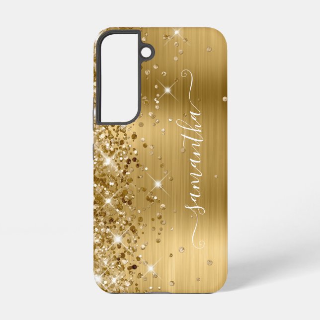 Gold Glittery Foil Girly Signature Samsung Galaxy S22 Case (Back)