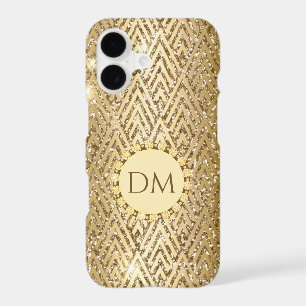Gold Glittery Geometric Diamond Pattern Monogram