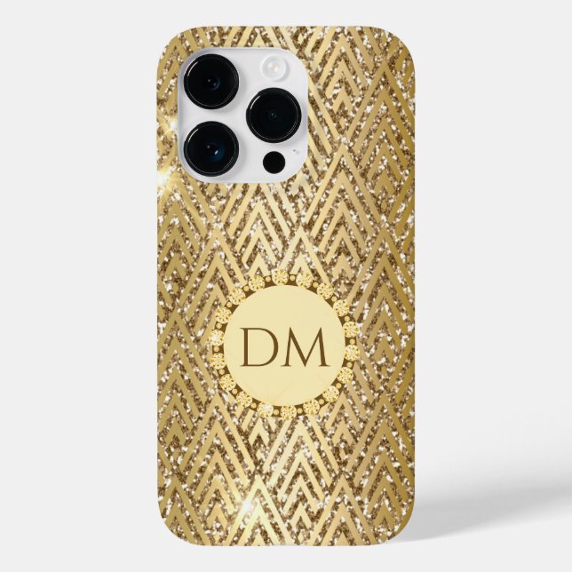 Gold Glittery Geometric Diamond Pattern Monogram  Case-Mate iPhone Case (Back)