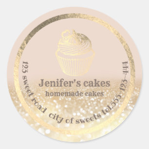 Gold glittery Homemade cakes and treats packaging Classic Round Sticker