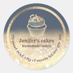 Gold glittery Homemade cakes and treats packaging Classic Round Sticker
