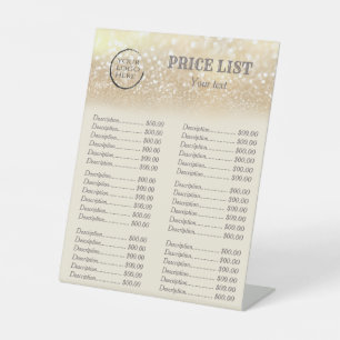 Gold glittery luxury custom logo price list pedest pedestal sign