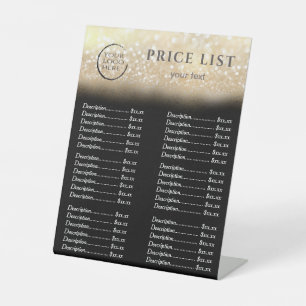 Gold glittery luxury custom logo price list pedest pedestal sign