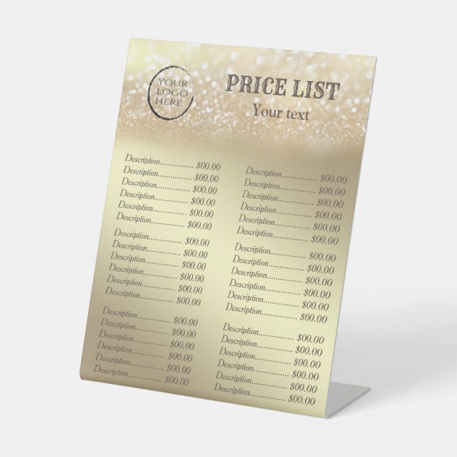 Gold glittery luxury custom logo price list pedest pedestal sign (Front)