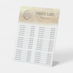 Gold glittery luxury custom logo price list pedest pedestal sign