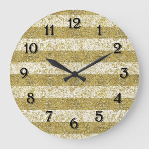 Gold Glittery Stripes Large Clock