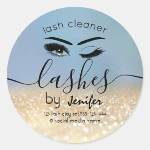 Gold glittery wink lash extension lash cleaner classic round sticker