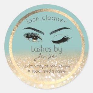 Gold glittery wink lash extension lash cleaner classic round sticker