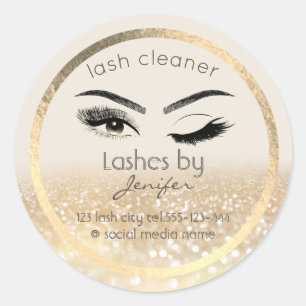 Gold glittery wink lash extension lash cleaner classic round sticker