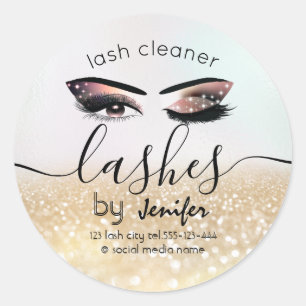 Gold glittery wink lash extension lash cleaner classic round sticker