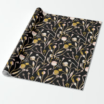 Gold Glittr Elegant Black Pink Floral Botanical