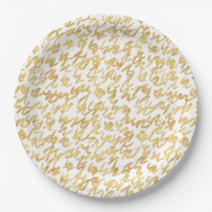 Gold Glitz Abstract Squiggles Paper Plate