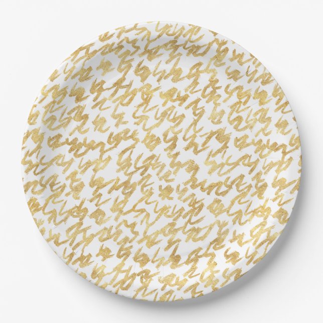 Gold Glitz Abstract Squiggles Paper Plate (Front)