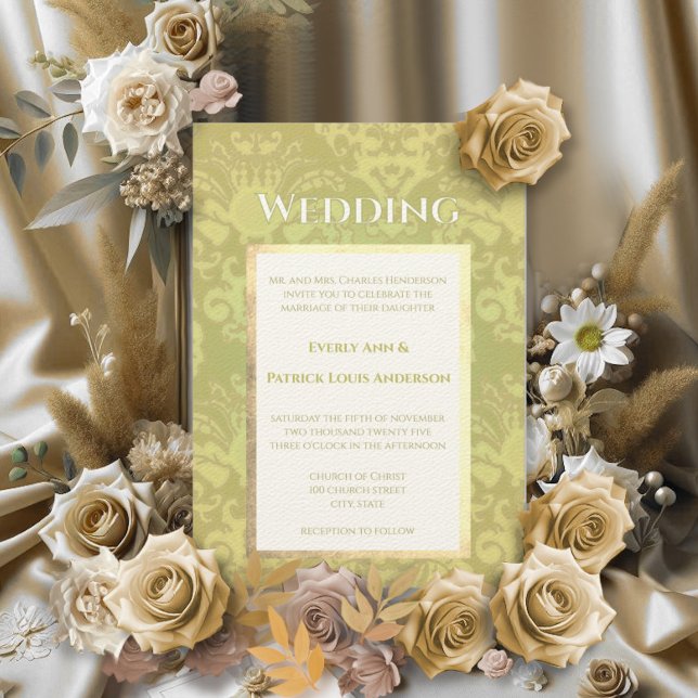 Gold Glitz Damask Wedding Invitation (Creator Uploaded)