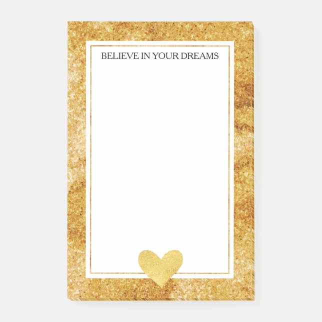 Gold Glitz Heart Post-it Notes (Front)