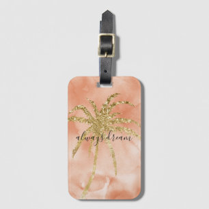 Gold Glitz Palm Tree Dream Peach Watercolor Luggage Tag