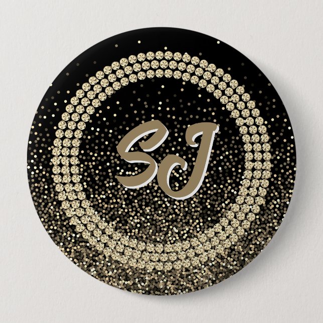Gold Glitz Rhinestone Monogram Button (Front)