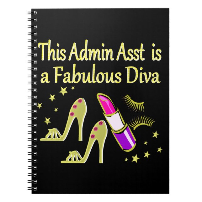GOLD GLITZY ADMIN ASSISTANT DIVA DESIGN SPIRAL NOTEBOOK (Front)