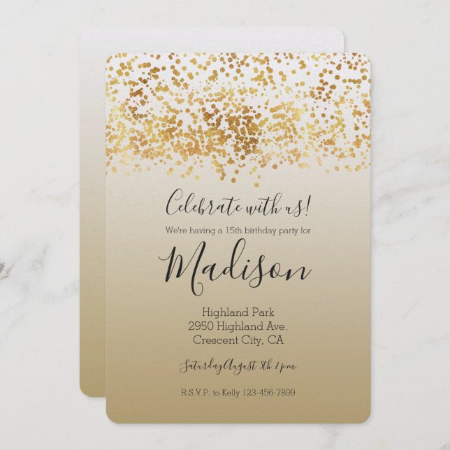 Gold Glitzy Confetti Ombre Invitation (Front/Back)
