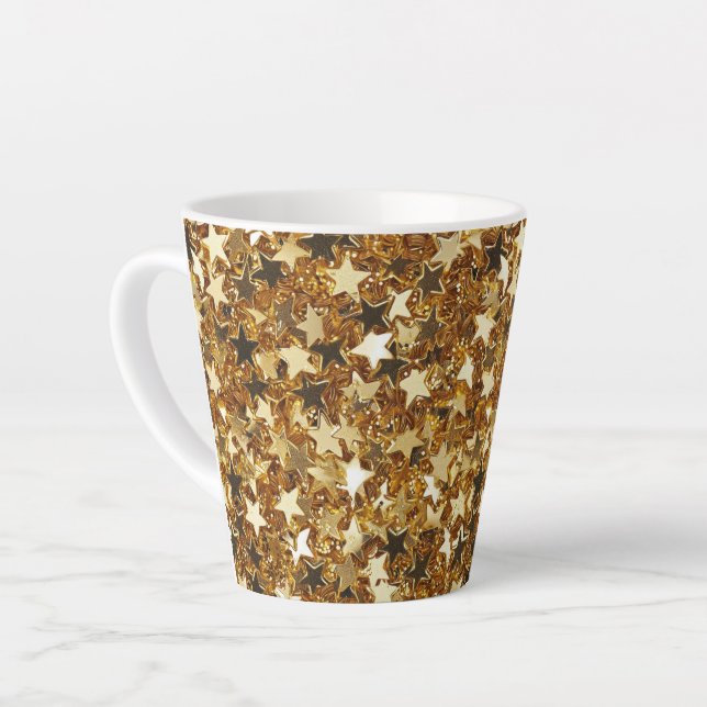 Gold Glitzy Glam Sparkle Stars Latte Mug (Left Angle)