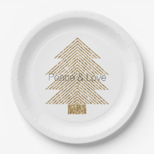 Gold Glitzy Glitter Christmas Tree    Paper Plate