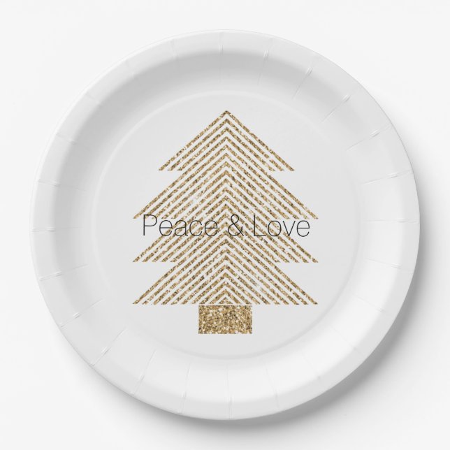 Gold Glitzy Glitter Christmas Tree    Paper Plate (Front)