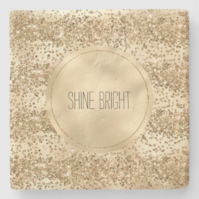 Gold Glitzy Glitter Sparkle Confetti Shine    Stone Coaster (Front)