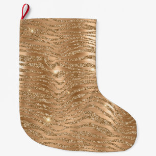 Gold Glitzy Glitter Sparkle Zebra Print  Large Christmas Stocking
