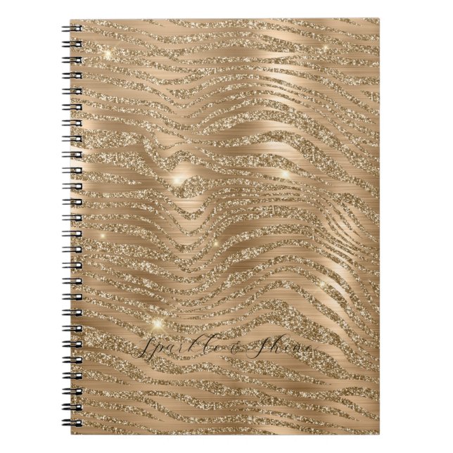 Gold Glitzy Glitter Zebra Print Notebook (Front)