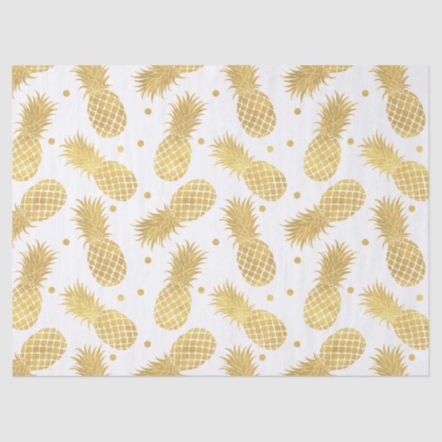Gold Glitzy Pineapples Tissue Paper (Front)