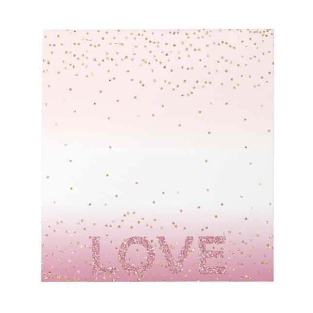 Gold Glitzy Sparkle Confetti Pink Glitter Love    Notepad (Front)