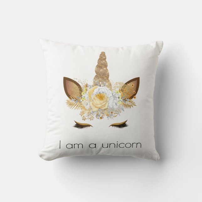 Gold Glitzy Sparkle Unicorn Cushion (Front)