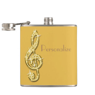 Gold Glitzy Sparkly Music Notes Hip Flask
