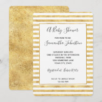 Gold Glitzy Stripes Baby Shower