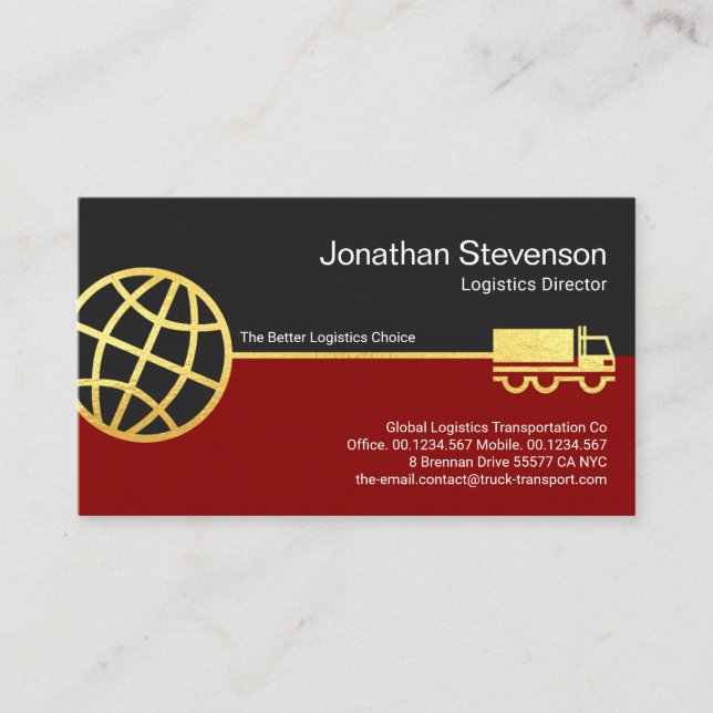 Gold Global Truck Supply Line Logistics Business Card (Front)