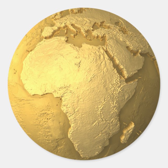Gold Globe - Metal Earth, Africa, 3d Render Classic Round Sticker (Front)
