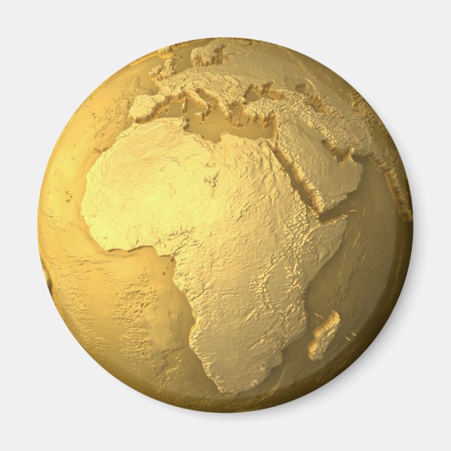 Gold Globe - Metal Earth, Africa, 3d Render Magnet (Front)