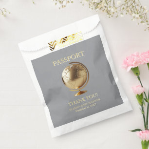 Gold Globe Passport Travel Baby Shower Favour Bags
